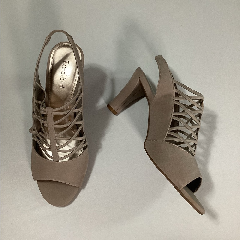 Luca Ferri peep toe sling back heeled sandals